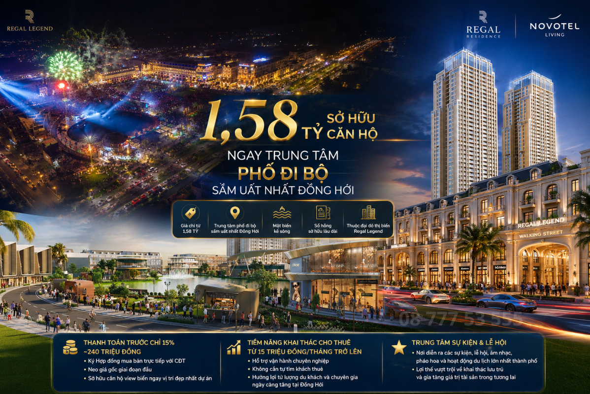 1,58 TỶ SỞ HỮU CĂN HỘ NGAY TRUNG TÂM PHỐ ĐI BỘ SẦM UẤT NHẤT ĐỒNG HỚI